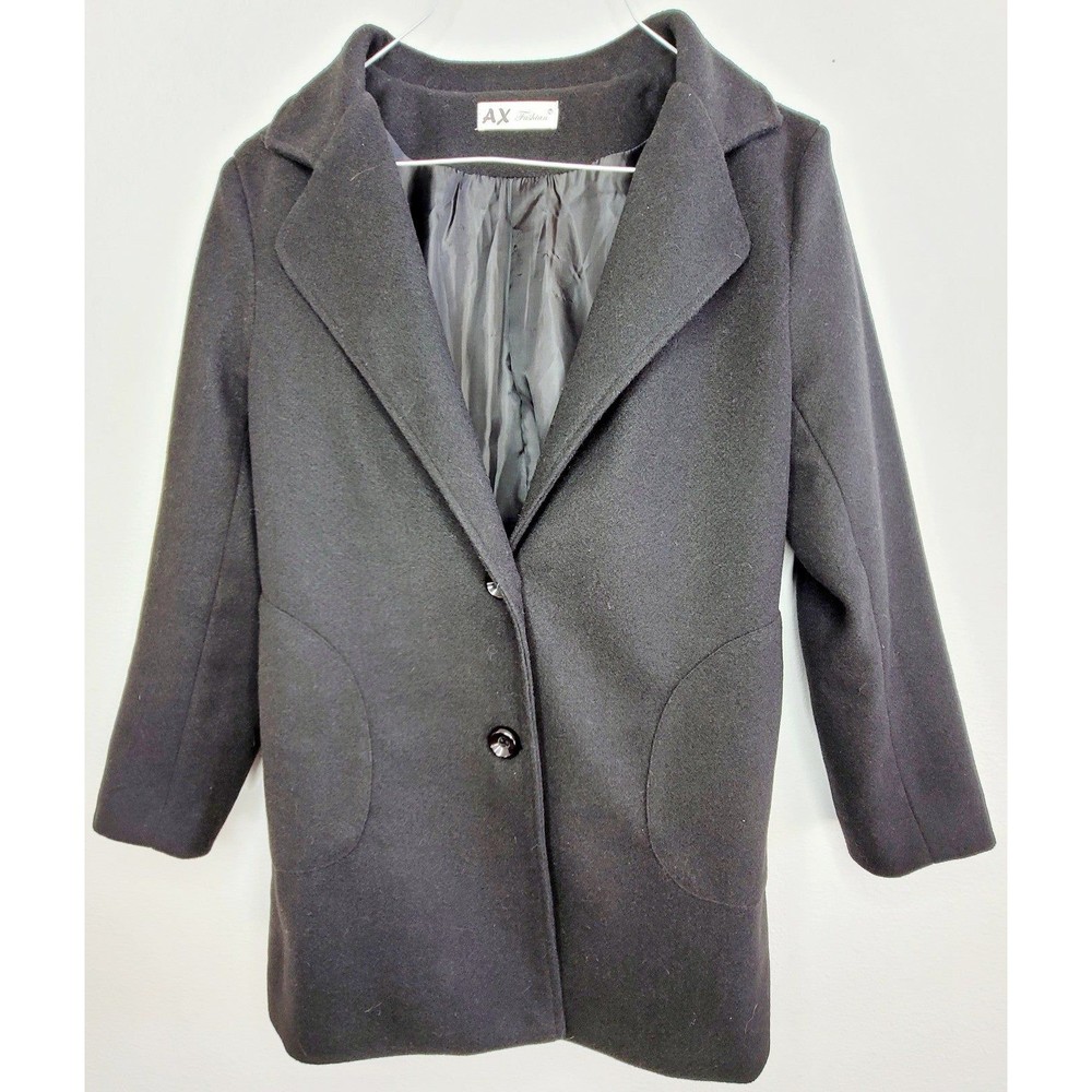 AX Fashion Long Black Peacoat Size 7 Two Button Thigh Length